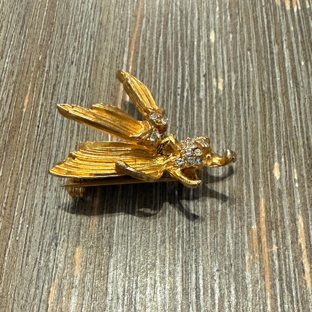 Gold Insect Brooch with Rhinestones - Picture 2 of 3